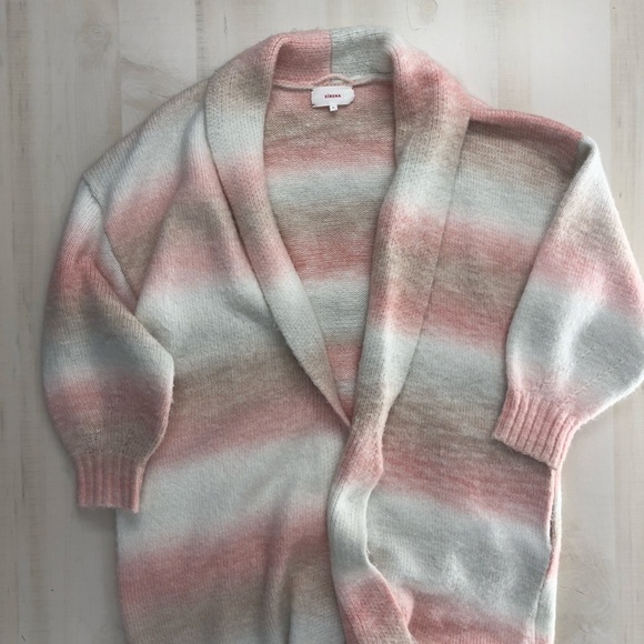 XIRENA minta striped oversized loose fit cardigan duster sweater pink wool M - Picture 5 of 10